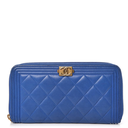Chanel Lambskin Quilted Boy Zip Around Wallet Blue 1 of 11