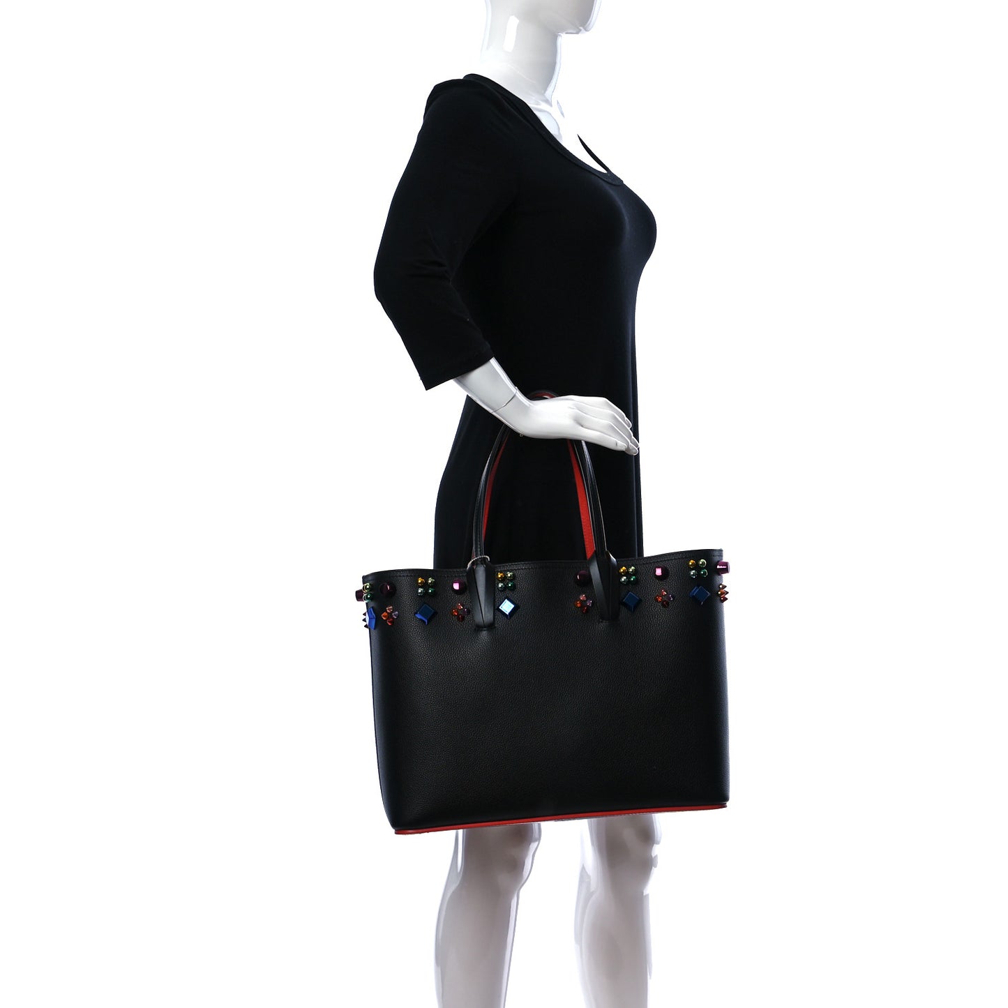Calfskin Empire Spike Studded East West Cabata Tote Black
