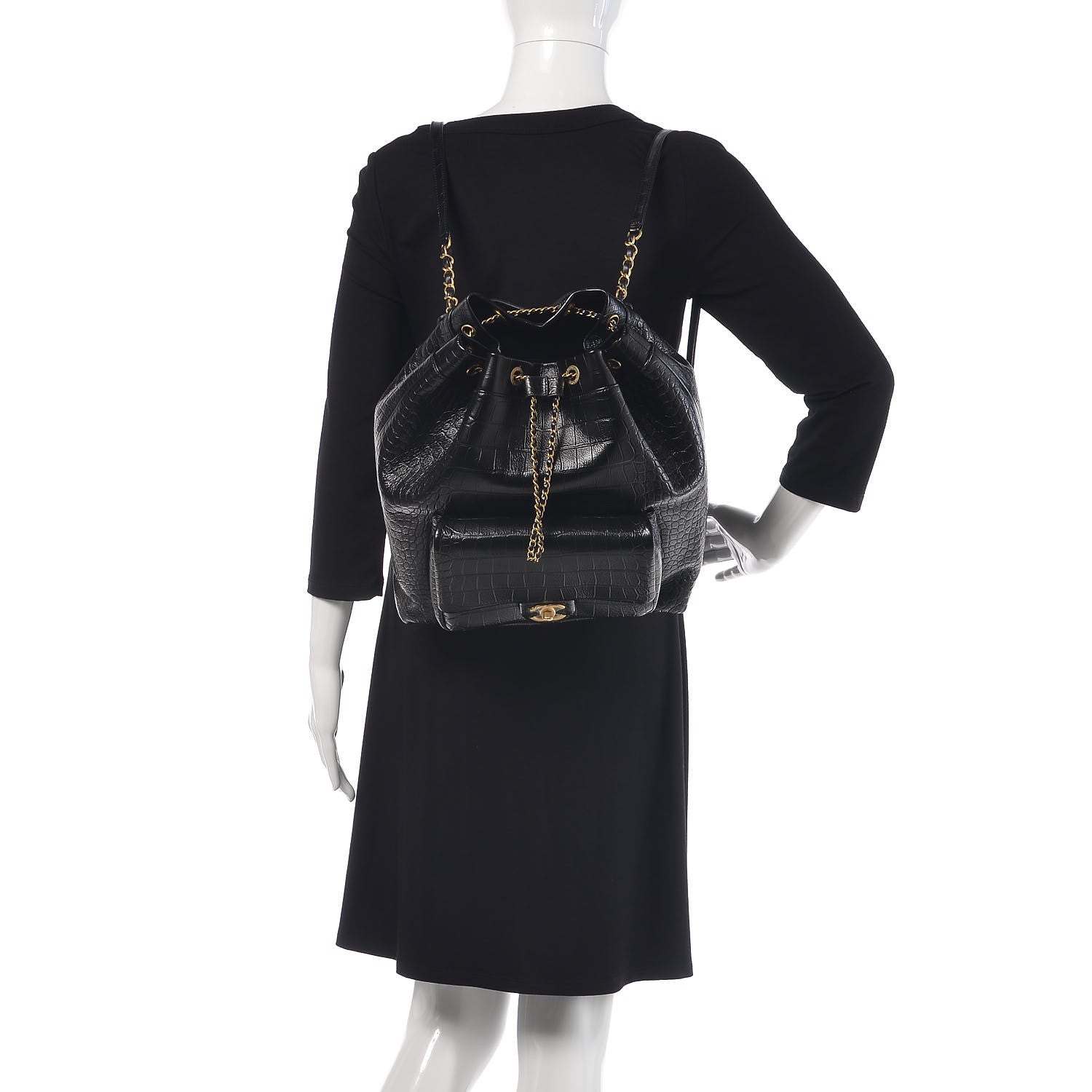Chanel Calfskin Crocodile Embossed Large Backpack Black 2 of 10