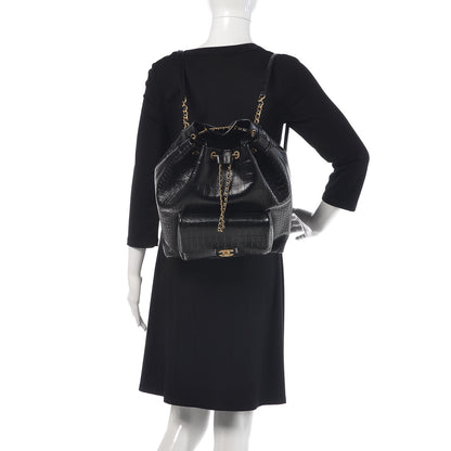 Chanel Calfskin Crocodile Embossed Large Backpack Black 2 of 10