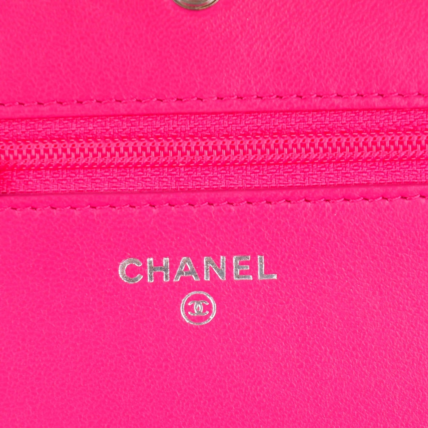 Lambskin Quilted Wallet On Chain WOC Dark Pink
