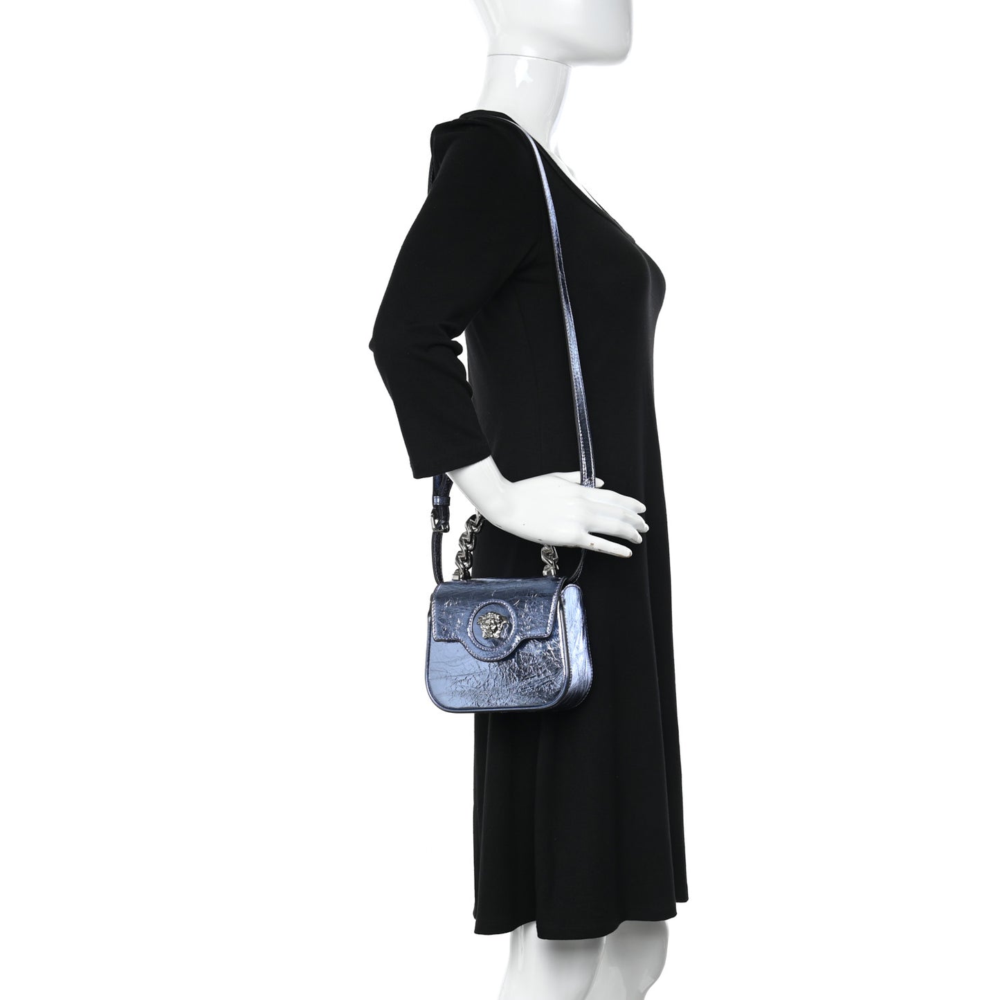 Metallic Crackled Lambskin Mini La Medusa Blue