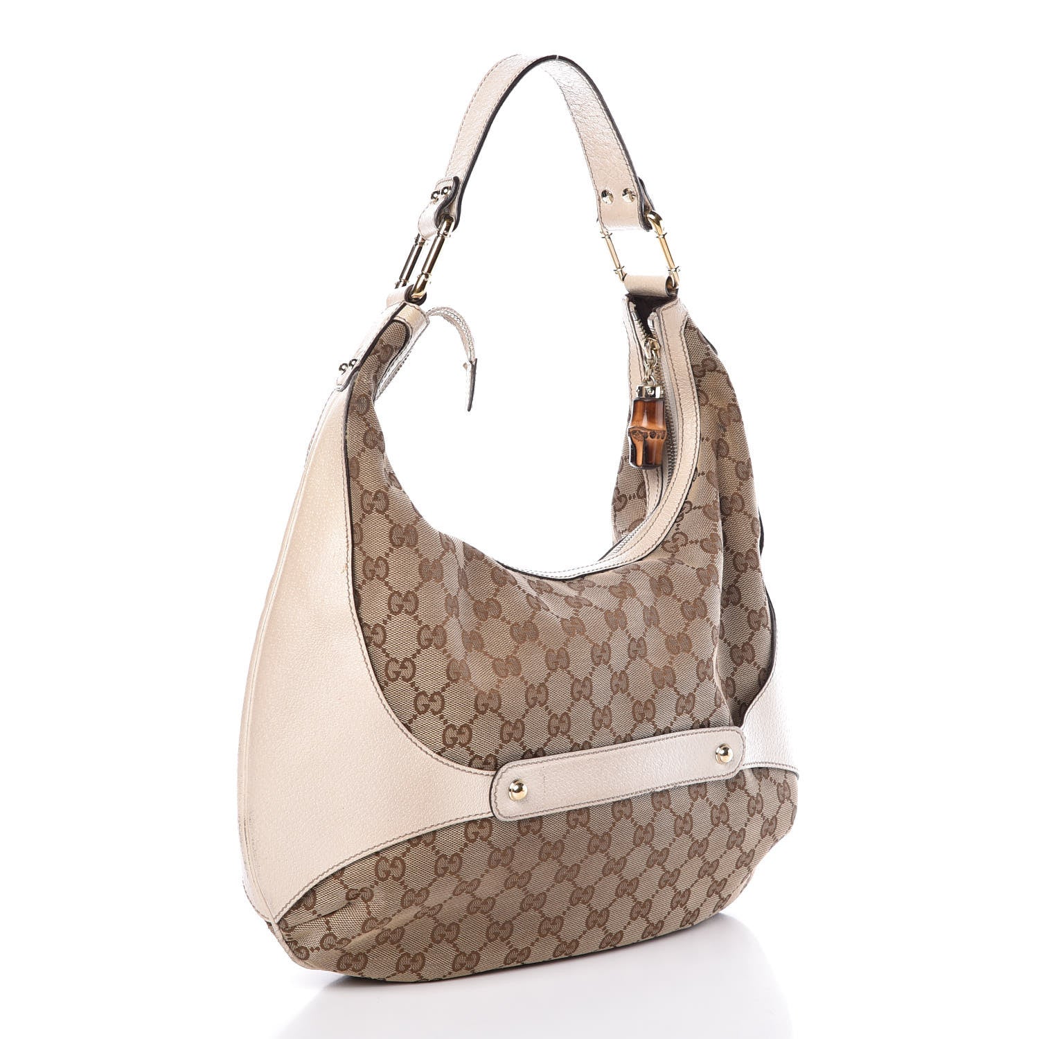 Gucci Monogram Calfskin Horsebit Hobo Off White 3 of 14