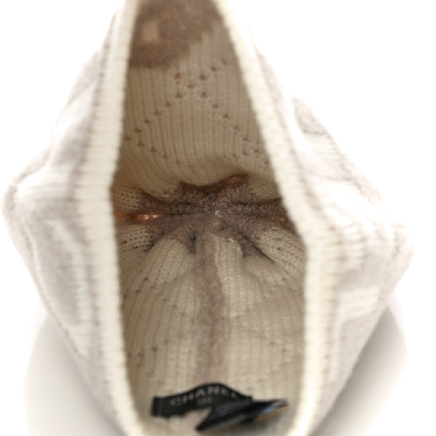 Cashmere Wool Silk Logo Beanie Hat Beige White