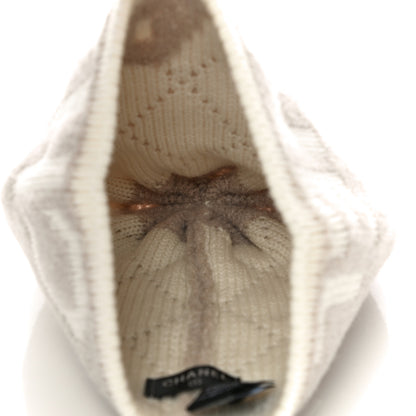 Chanel Cashmere Wool Silk Logo Beanie Hat Beige White 4 of 9