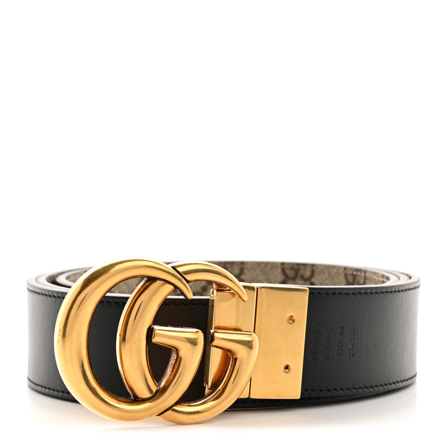 Gucci GG Supreme Monogram Plutone Calfskin Double G Reversible 37mm Belt 110 44 Beige Ebony New Acero 2 of 10