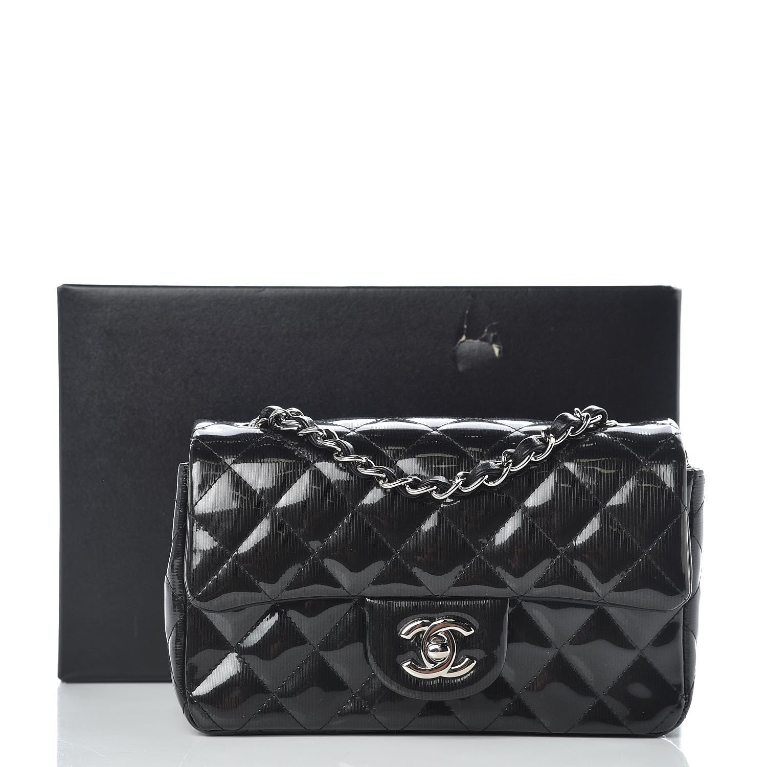 Chanel Striated Patent Quilted Mini Rectangular Flap Black 10 of 10