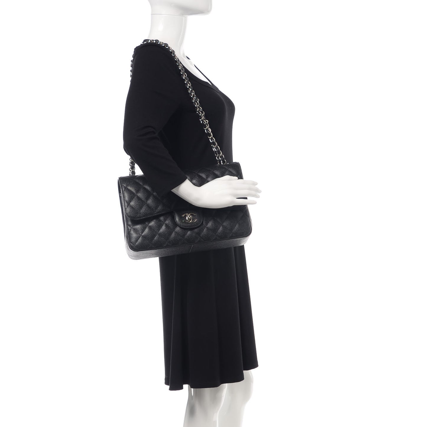 Caviar Quilted Jumbo Double Flap Black