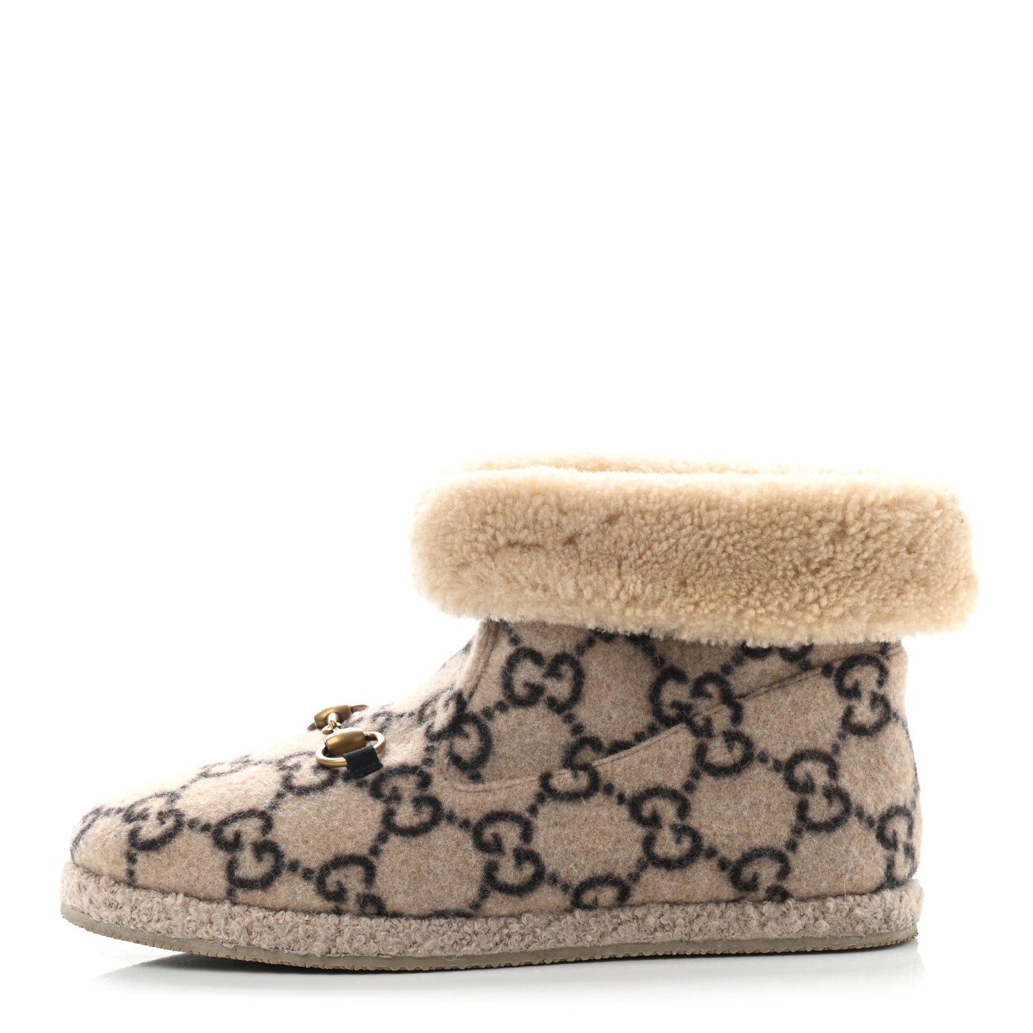 Gucci Covered Wool GG Monogram Womens Fria Horsebit Ankle Boots 40 Beige Ebony Butterscotch 1 of 9
