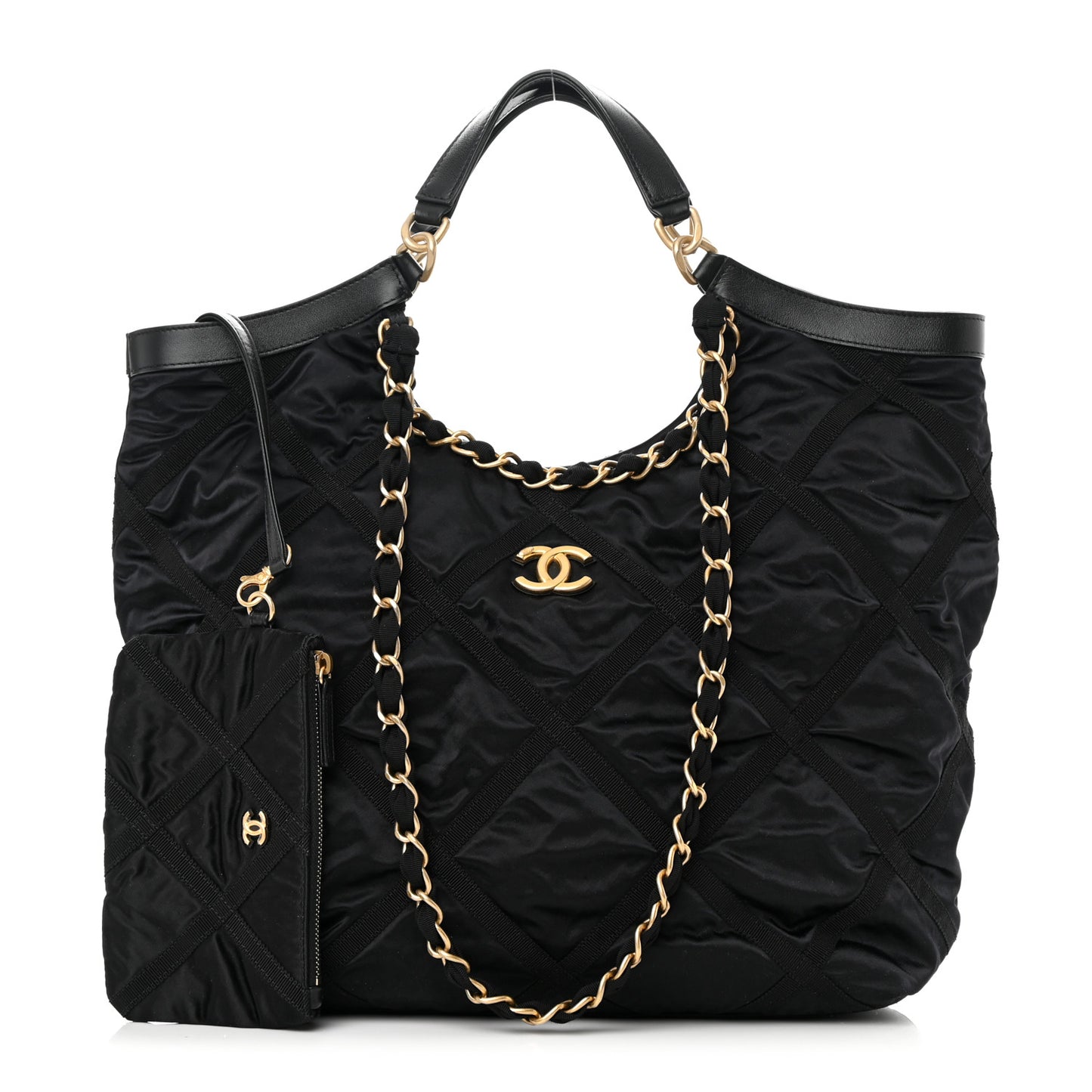 Nylon Grosgrain Quilted Lifestyle Shopping Tote Black