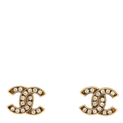 Chanel Matte Metal Crystal CC Earrings Gold 1 of 5