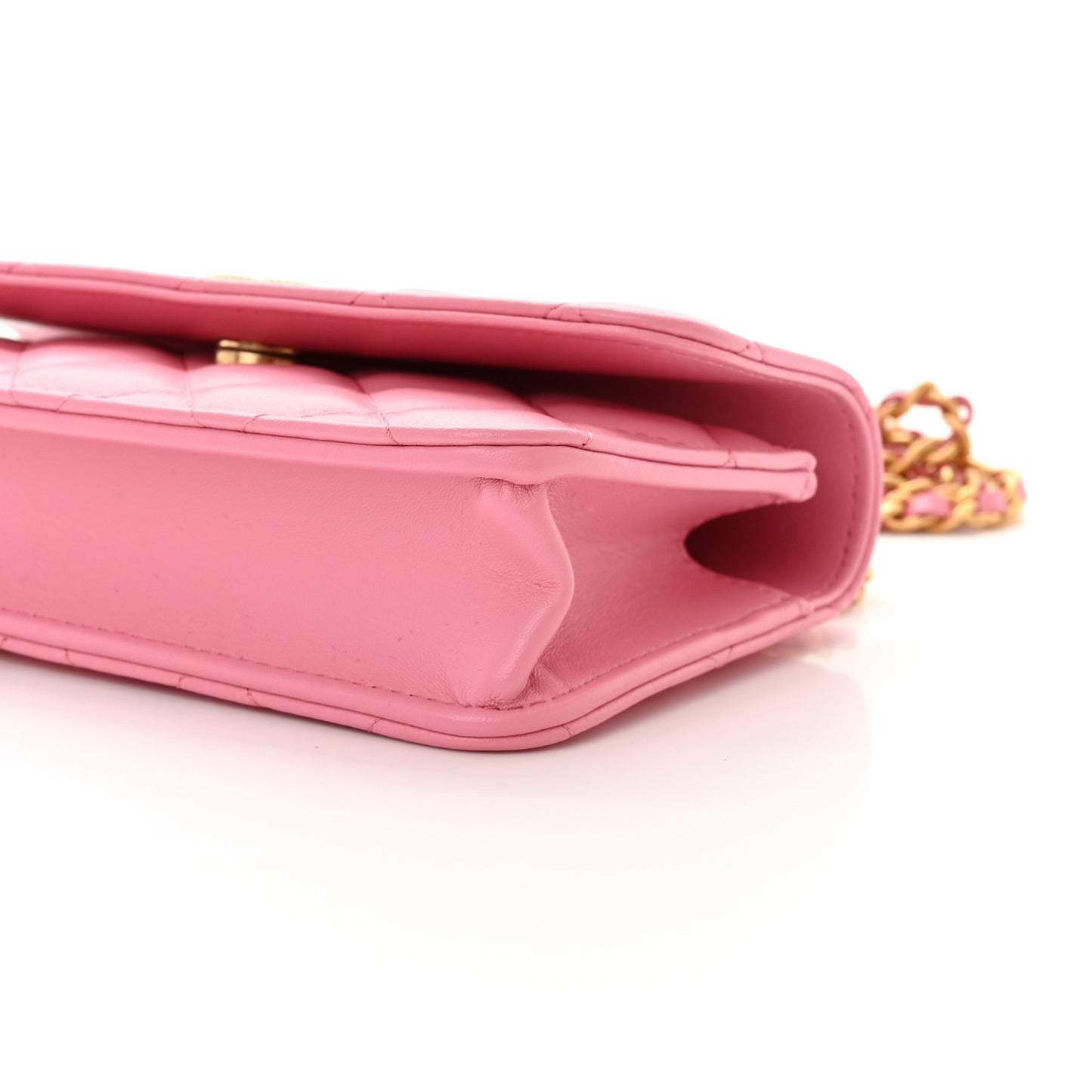 Lambskin Quilted Top Handle Phone Holder With Chain Pink
