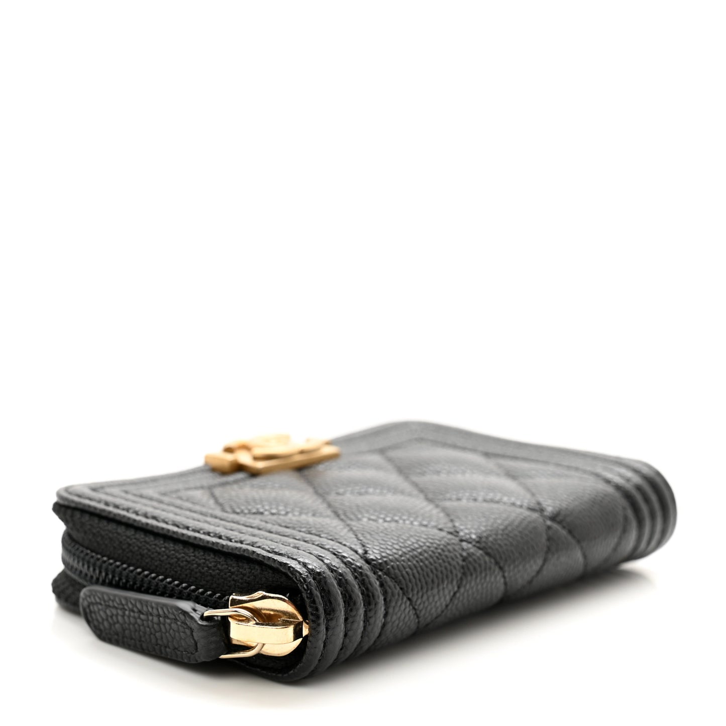 Caviar Quilted Boy Zip Around Coin Purse Wallet Black