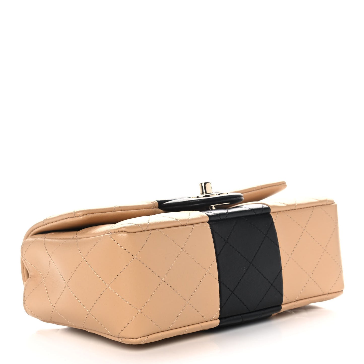 Lambskin Quilted Mini Rectangular Flap Beige Black