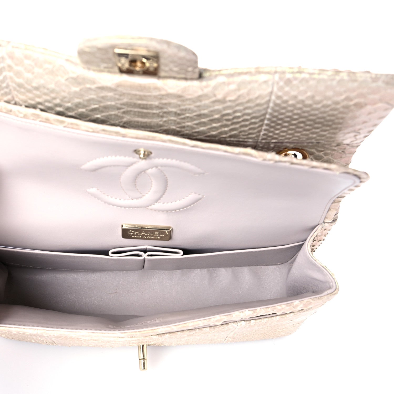 Chanel Metallic Python Medium Double Flap Light Beige 7 of 11