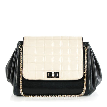 Chanel Lambskin Patent Chocolate Bar Accordion Flap Black Beige 1 of 7