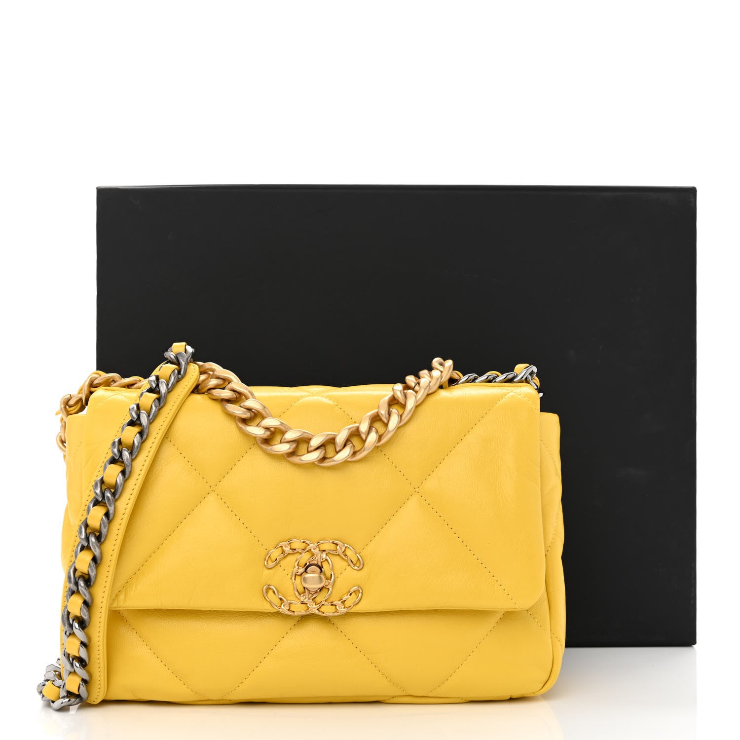 Chanel Lambskin Quilted Medium Chanel 19 Flap Yellow 11 of 11