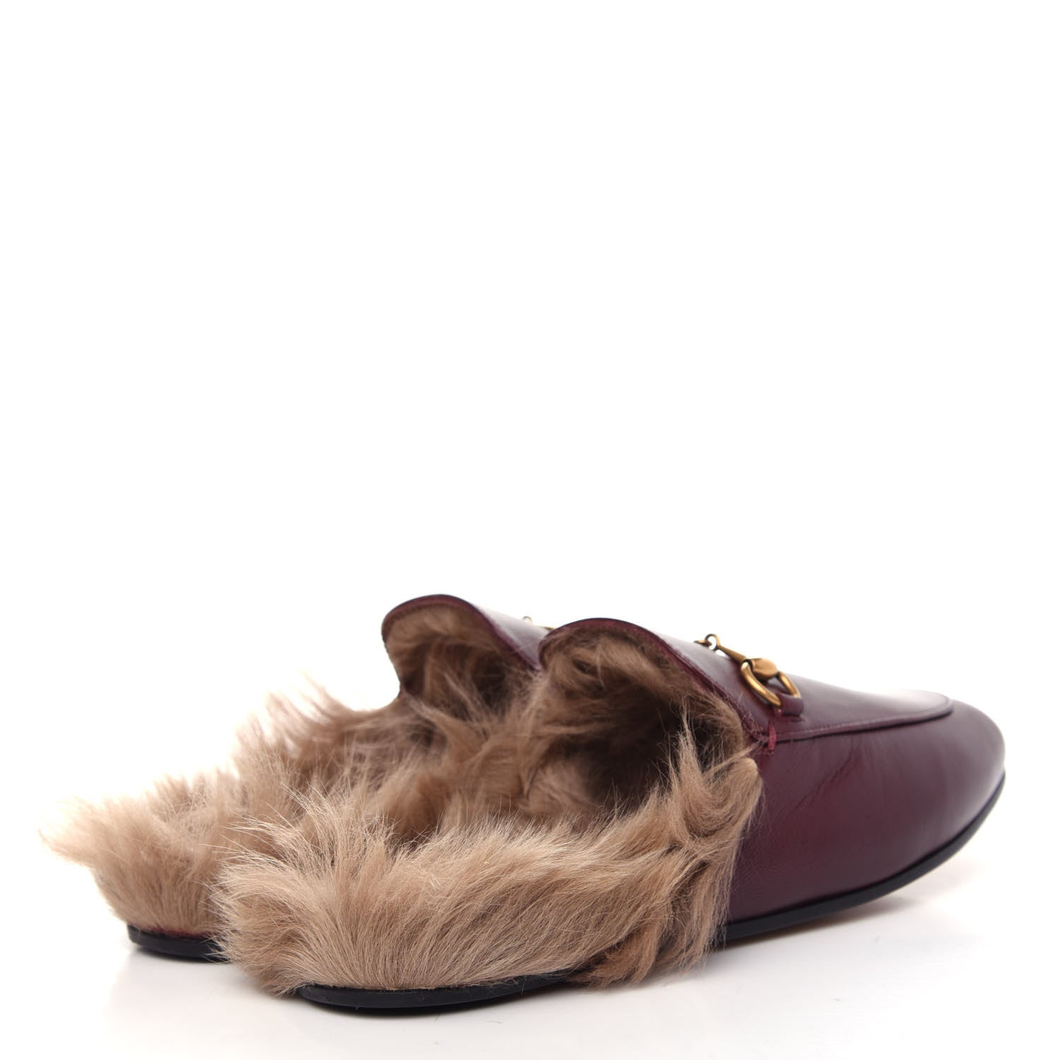 Gucci Malaga Kid Fur Womens Princetown Slippers 38 Vintage Bordeaux 4 of 10