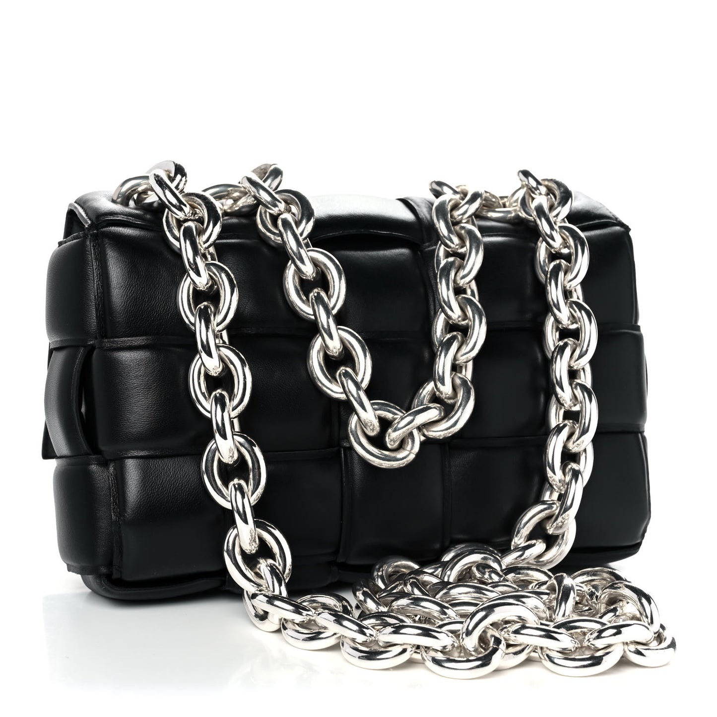 Lambskin Maxi Intreccio Padded Chain Cassette Crossbody Bag Black