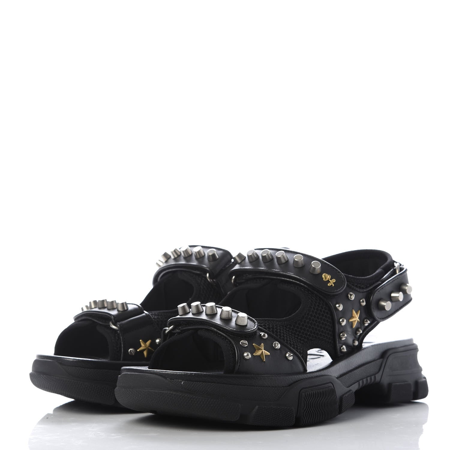 Gucci Nappa Mesh Studded Mens Aguru Sandals 10 Black 3 of 9