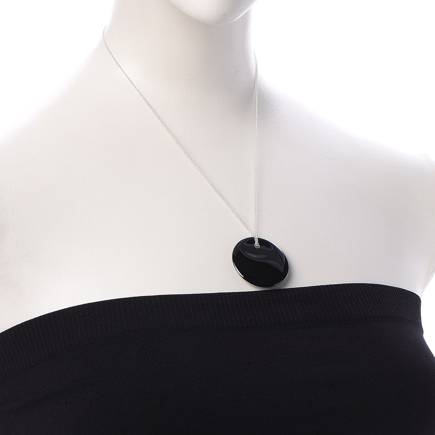 Sterling Silver Black Jade Elsa Peretti Disc Pendant Necklace