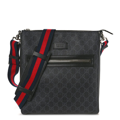 Gucci GG Supreme Monogram Appia Calfskin Web Flat Messenger Bag Black Grey 1 of 10