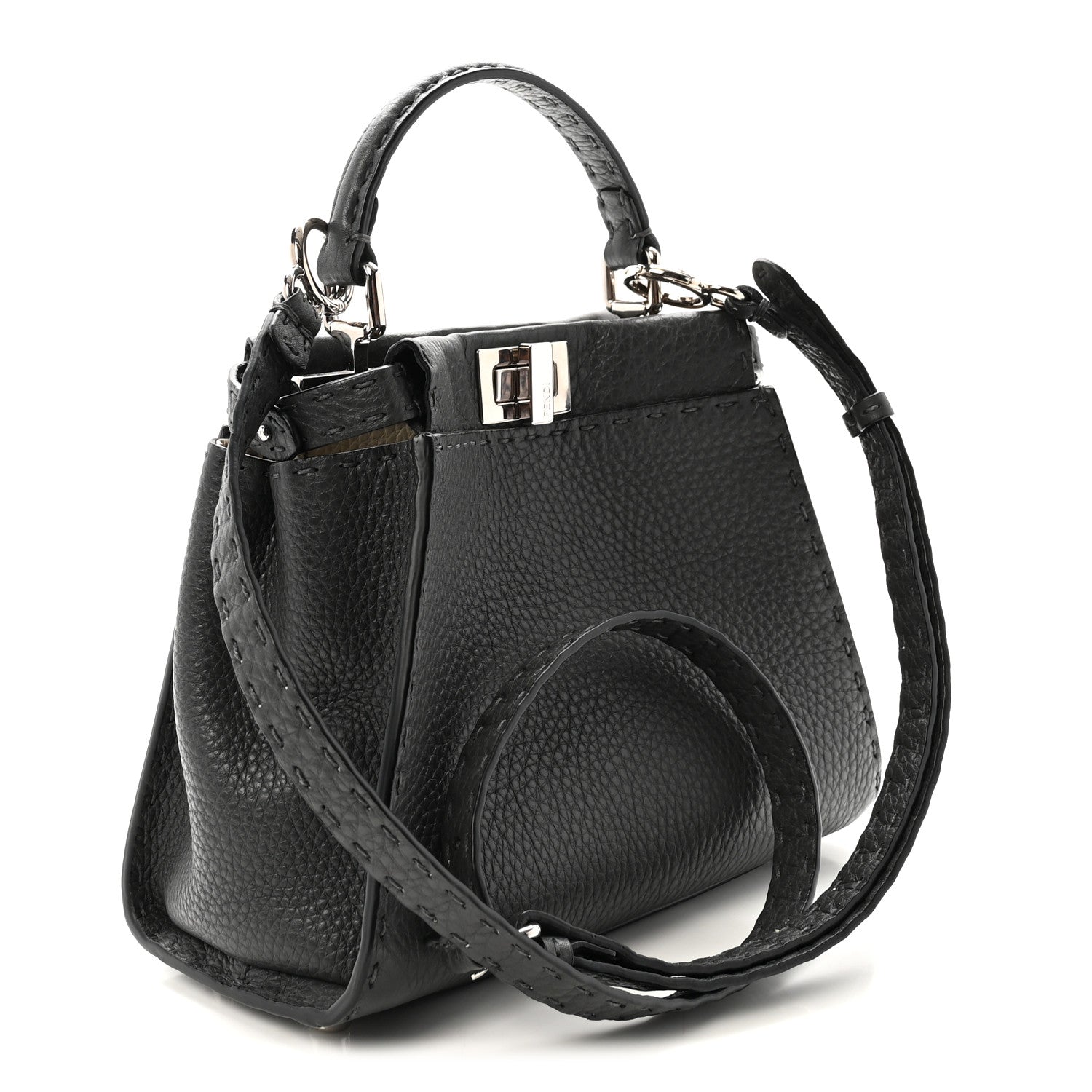 Fendi Cuoio Romano Selleria Bi-Color Mini Peekaboo Iconic Satchel Asfalto Latte 3 of 10