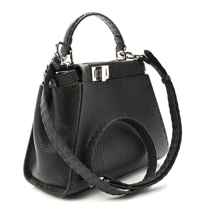 Fendi Cuoio Romano Selleria Bi-Color Mini Peekaboo Iconic Satchel Asfalto Latte 3 of 10