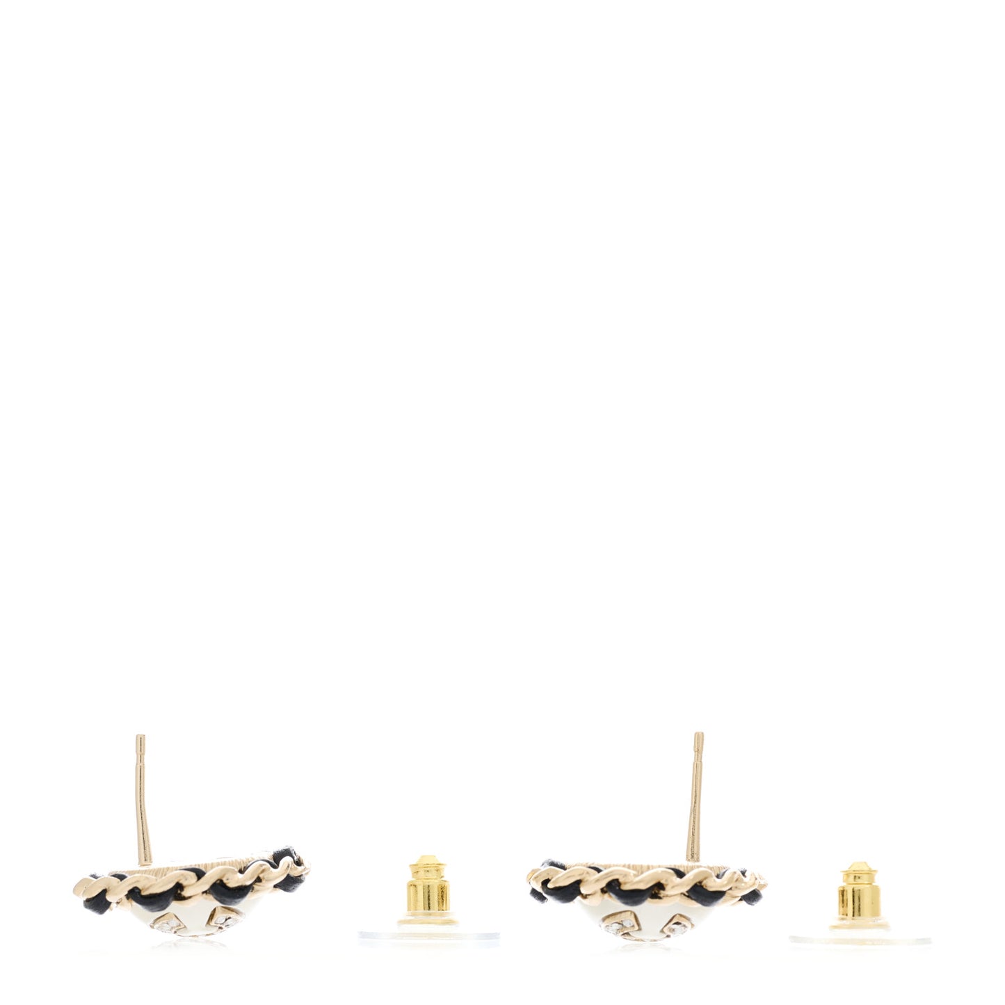 Pearl Crystal Lambskin CC Earrings Gold Black