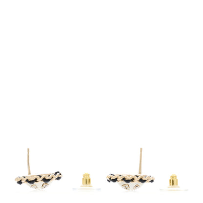 Chanel Pearl Crystal Lambskin CC Earrings Gold Black 3 of 5