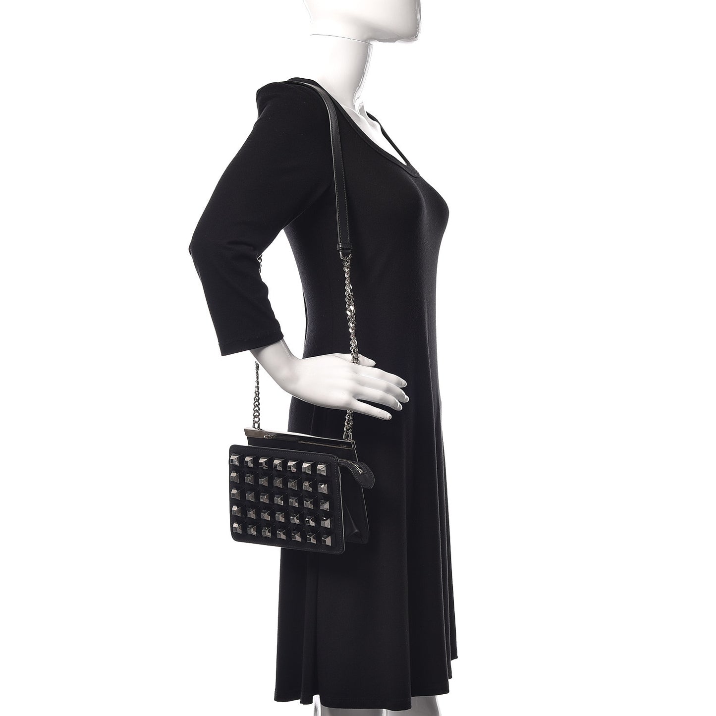 Vitello Demi Jour Studded Shoulder Bag Black