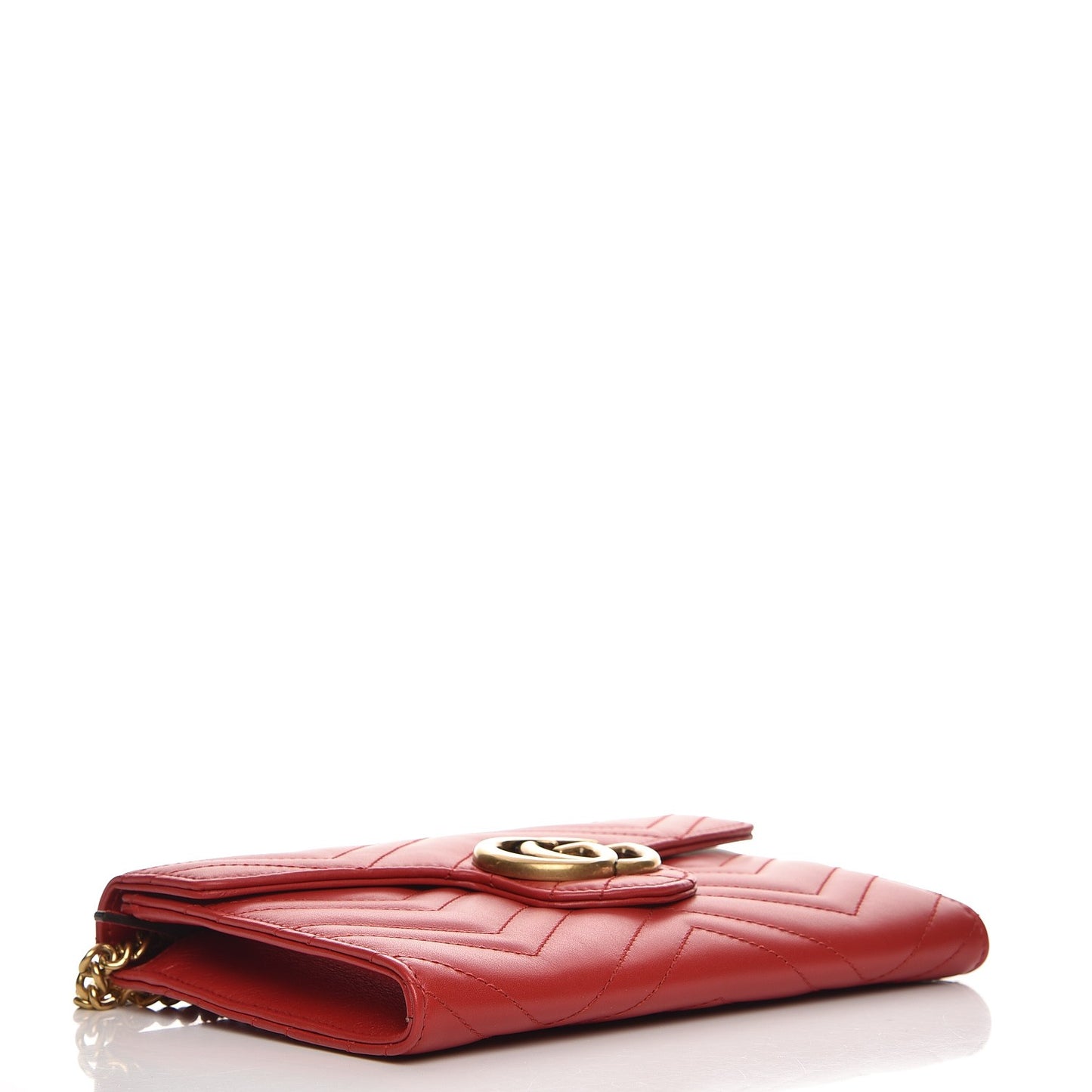 Calfskin Matelasse Mini GG Marmont Chain Wallet Hibiscus Red