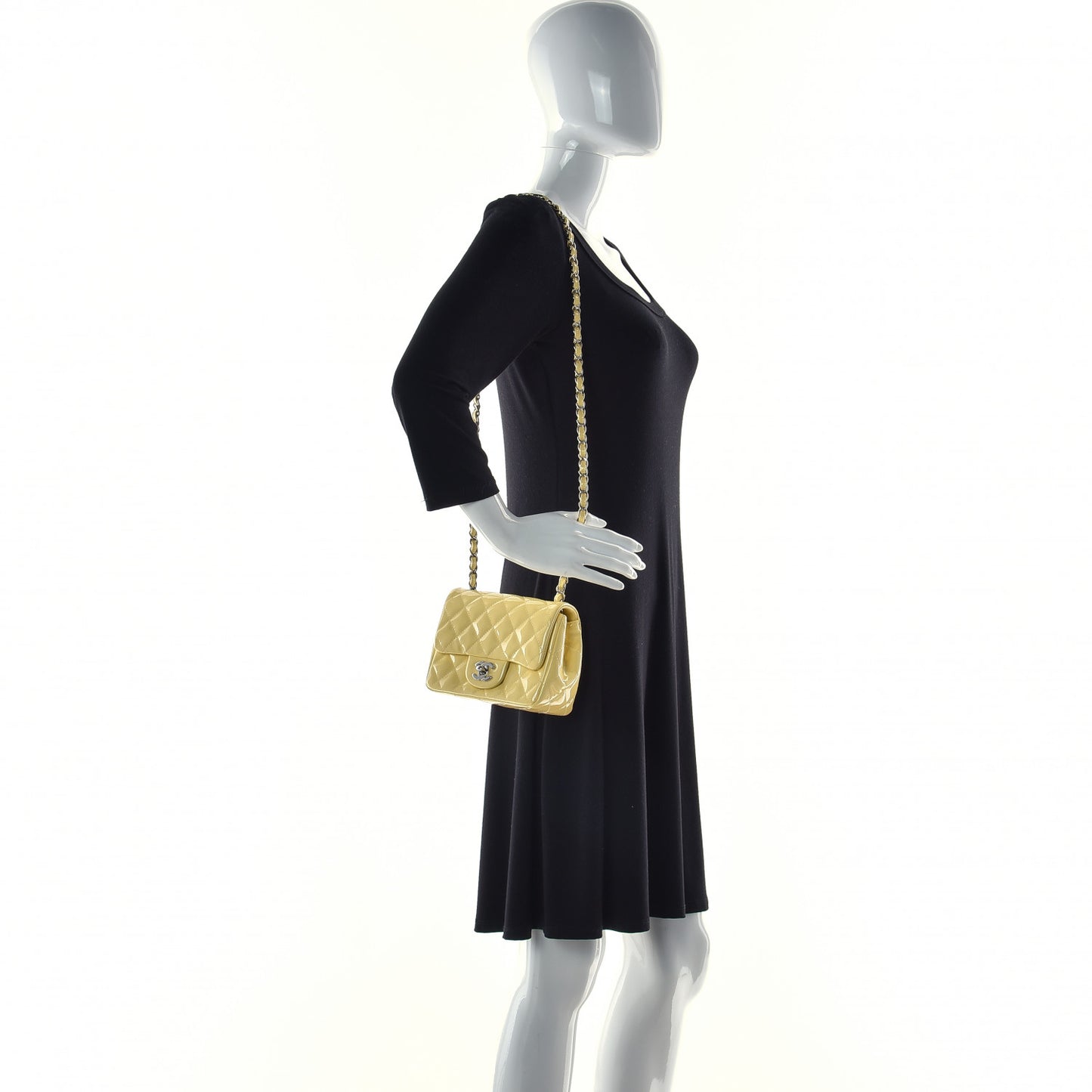 Patent Quilted Mini Square Flap Yellow