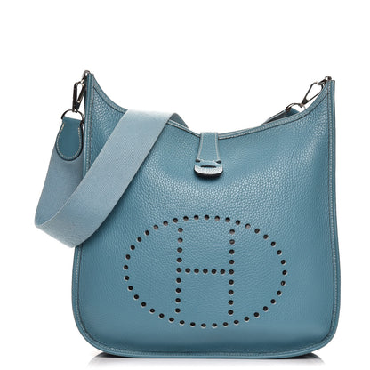 Hermes Taurillon Clemence Evelyne II GM Blue Jean 1 of 8