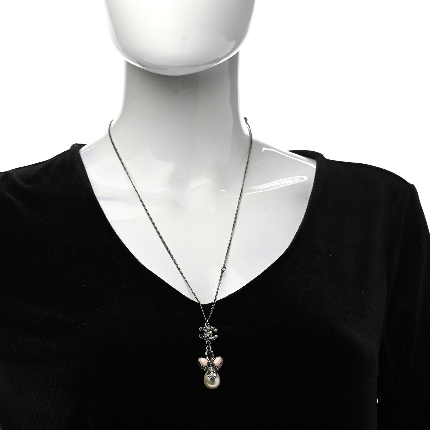 Chanel Ruthenium Pearl CC Drop Necklace 2 of 8