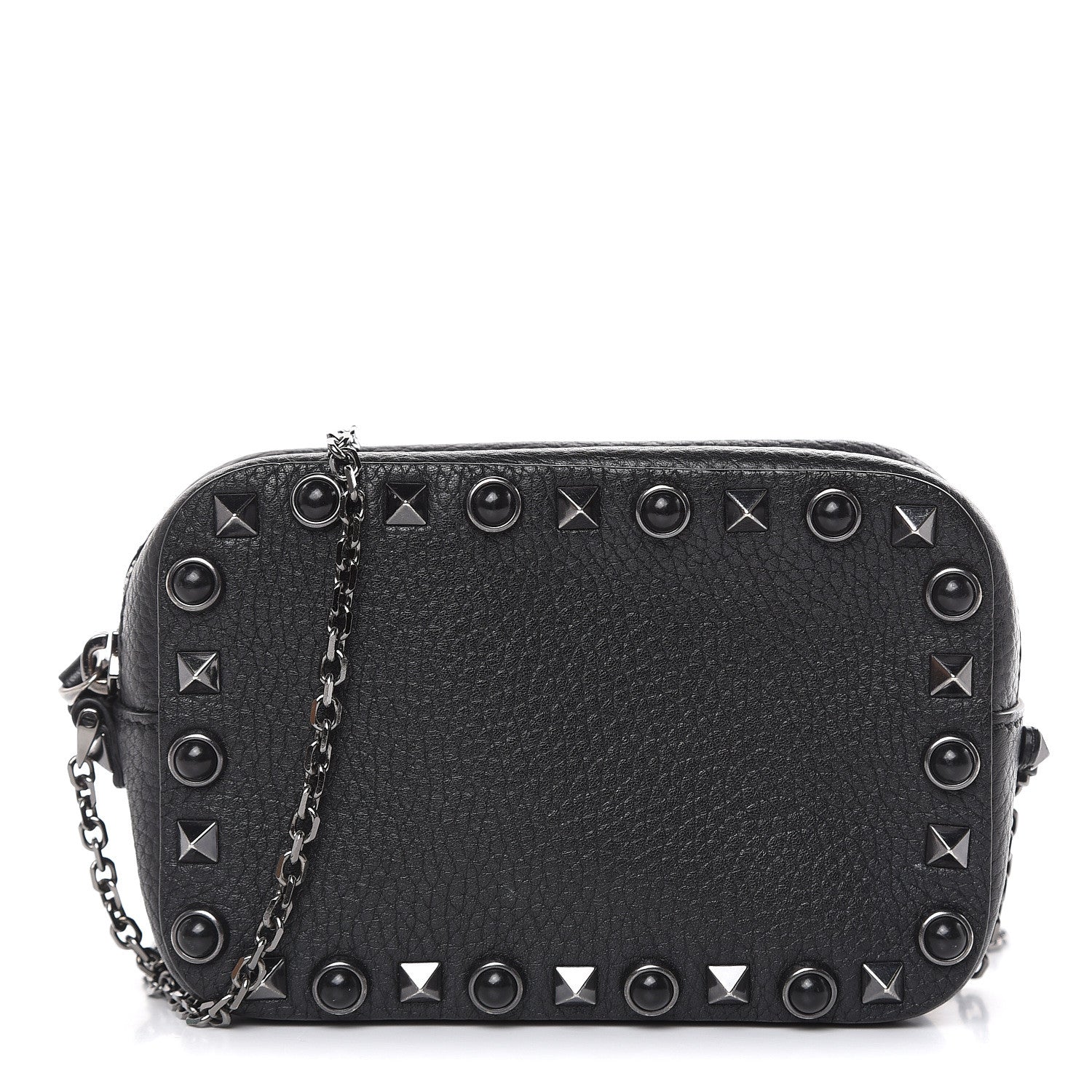 Valentino Garavani Calfskin Small Rockstud Rolling Chain Camera Crossbody Bag Black 1 of 9