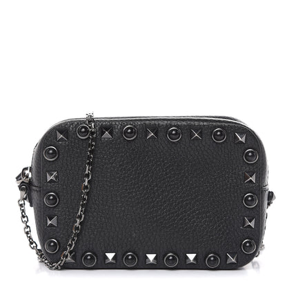 Valentino Garavani Calfskin Small Rockstud Rolling Chain Camera Crossbody Bag Black 1 of 9