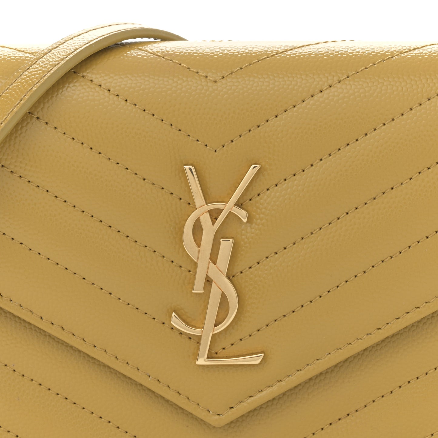 Grain De Poudre Matelasse Chevron Monogram Envelope Chain Wallet Light Chartreuse