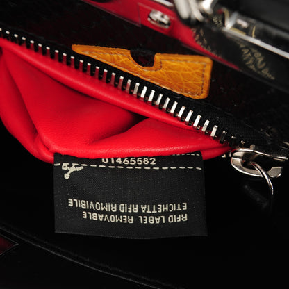 Fendi Vitello Morgan Python Crocodile Monster Eyes Medium Peekaboo Iconic Satchel Black Girasole 8 of 9