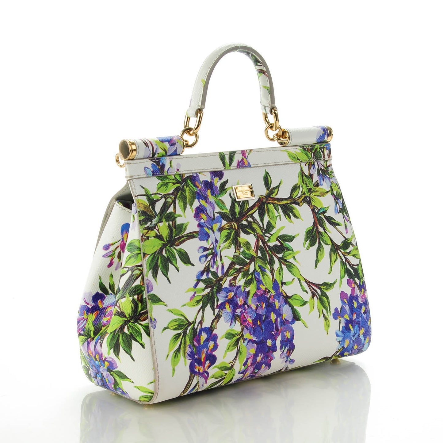 Dauphine Medium Floral Print Miss Sicily Satchel White