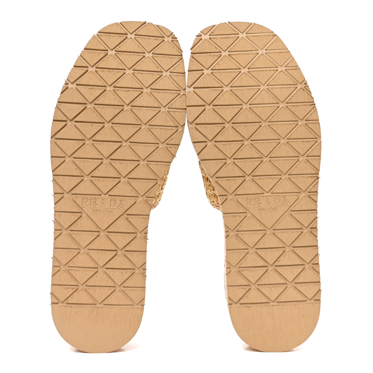 Raffia Metal Triangle Logo Woven Flatform 35mm Slide Sandals 36 Naturale