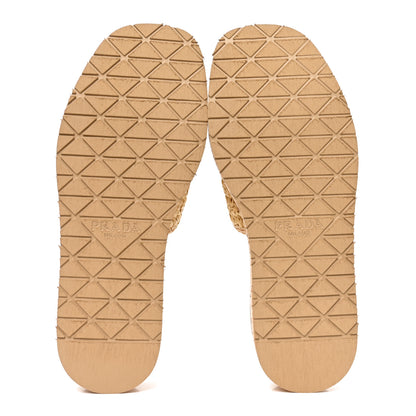 Prada Raffia Metal Triangle Logo Woven Flatform 35mm Slide Sandals 36 Naturale 6 of 9