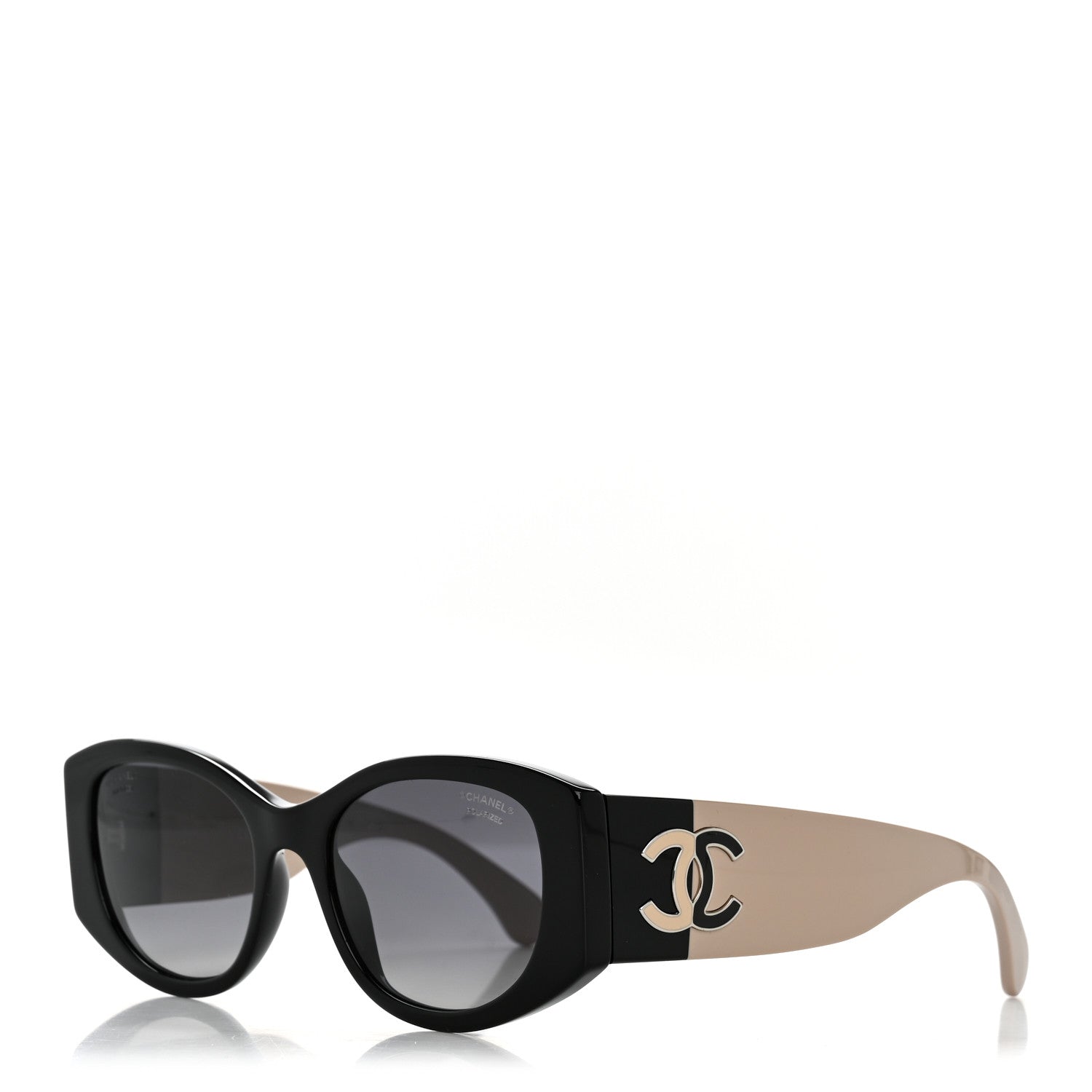 Chanel Acetate Oval Sunglasses 5524-A Black Beige 1 of 8