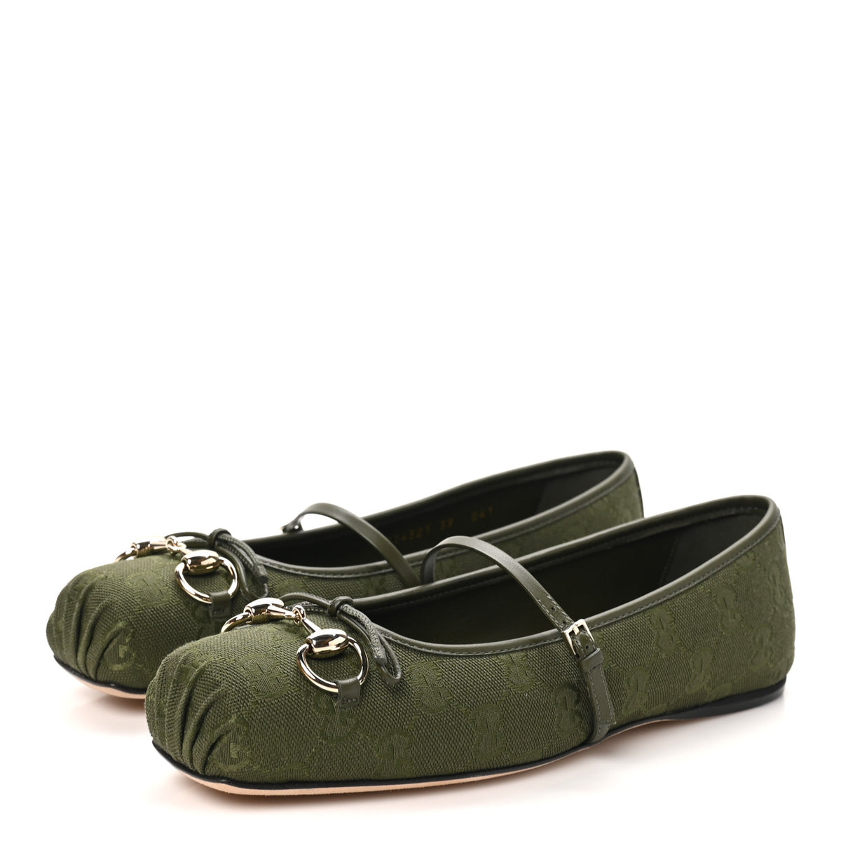 Gucci GG Monogram Horsebit Bow Ballet Flats 39 Green 4 of 10