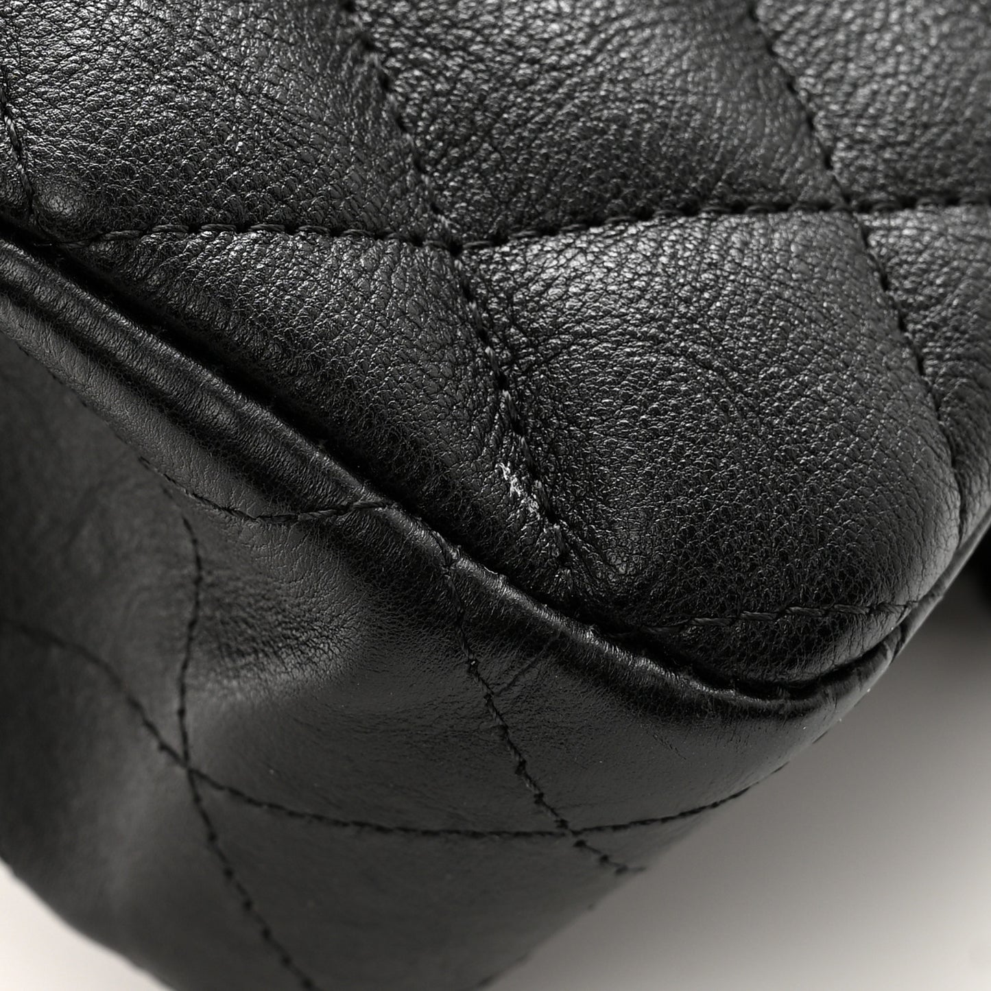Crumpled Calfskin Quilted Medium Double Flap So Black