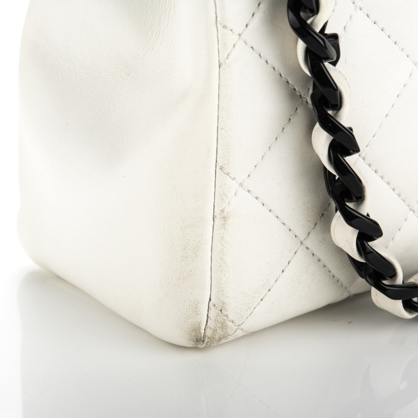 Lambskin Quilted Bekko Resin Flap White