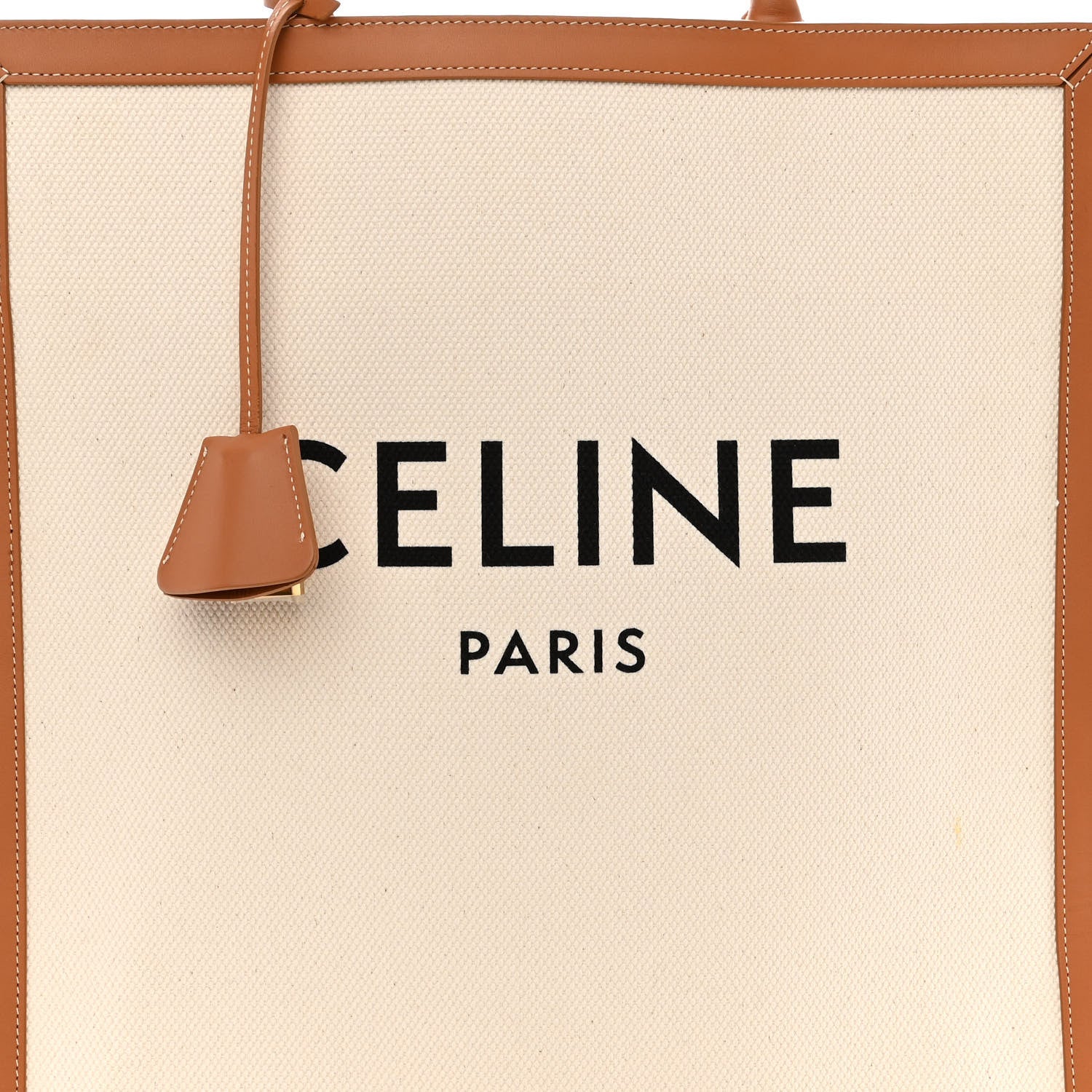 Celine Canvas Calfskin Logo Print Vertical Cabas Natural Tan 7 of 10
