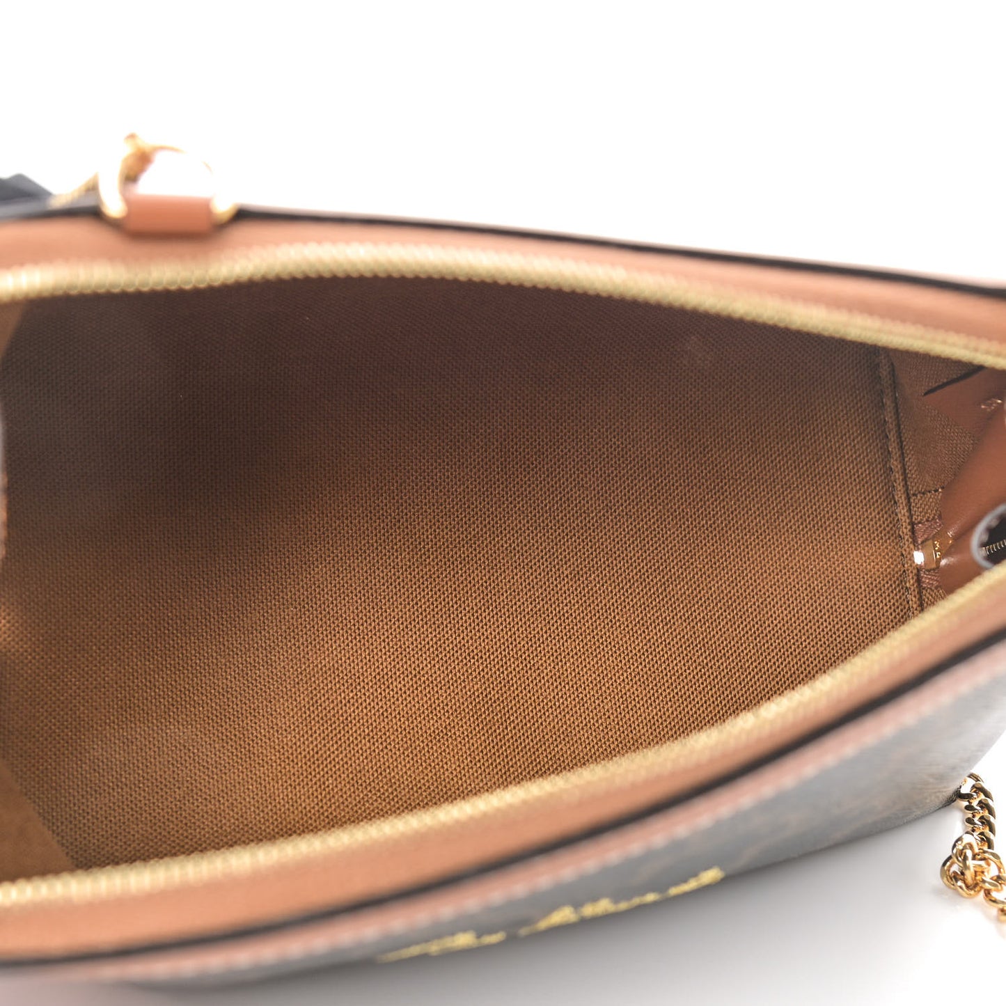 Lambskin Triomphe Canvas Embroidered Logo Clutch With Chain Tan