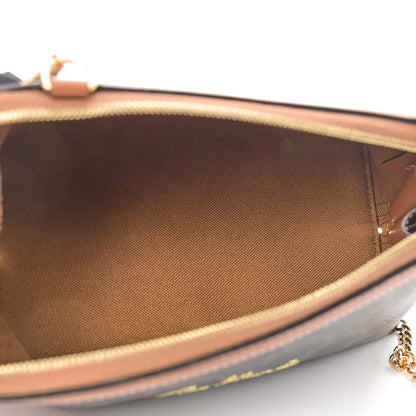 Celine Lambskin Triomphe Canvas Embroidered Logo Clutch With Chain Tan 5 of 9