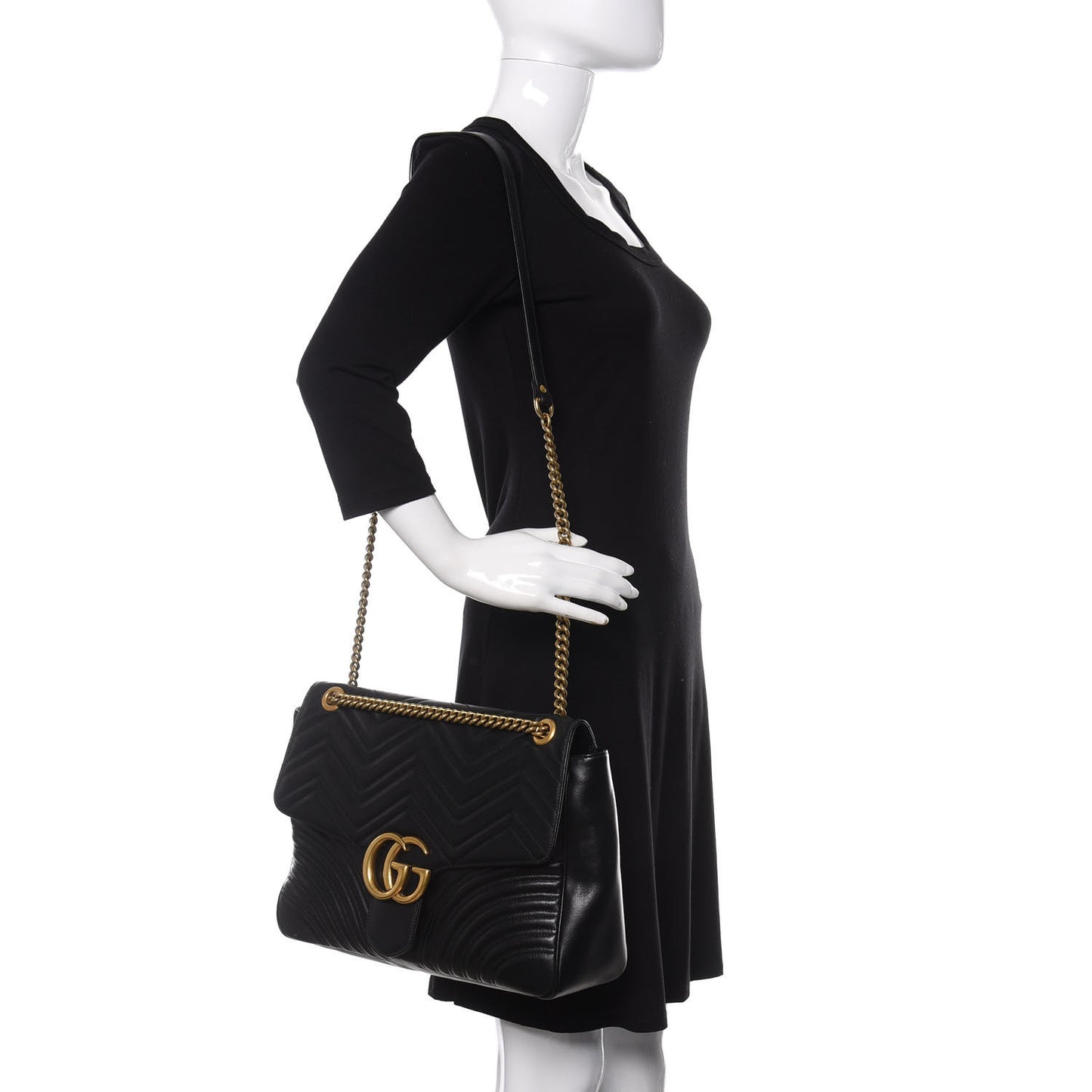 Calfskin Matelasse Large GG Marmont Shoulder Bag Black